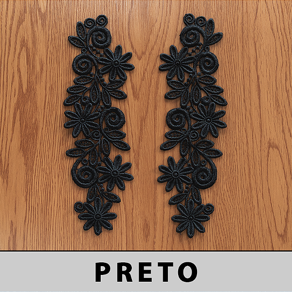 6 Pares da Aplicação Guipir Preto MH-1217/P (9,0cm - 25,0cm)