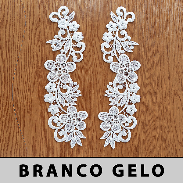 6 Pares da Aplicação Guipir Branco Gelo MH-1222 (8,5cm - 27,0cm)