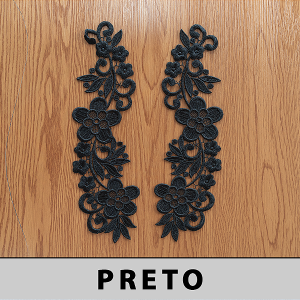 6 Pares da Aplicação Guipir Preto MH-1222/P (8,5cm - 27,0cm)