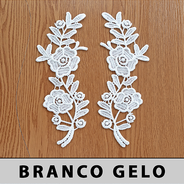 6 Pares da Aplicação Guipir Branco Gelo MH-1534 (9,5cm - 24,0cm)