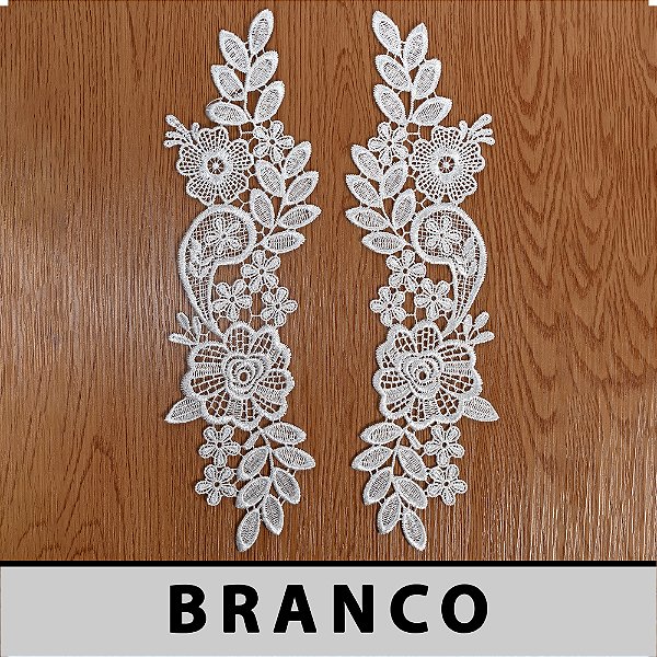 6 Pares da Aplicação Guipir Branco CH-3061 (9,0cm - 33,5cm)