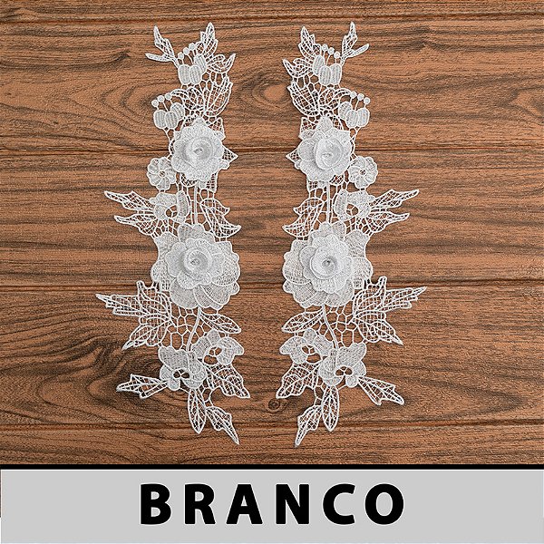 3 Pares Aplicação Guipir Branca 3D CH-3052 (12,5cm - 36,5cm)