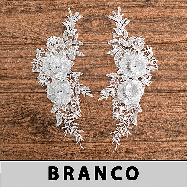 3 Pares Aplicação Guipir Branca 3D CH-3813 (13,0cm - 34,5cm)