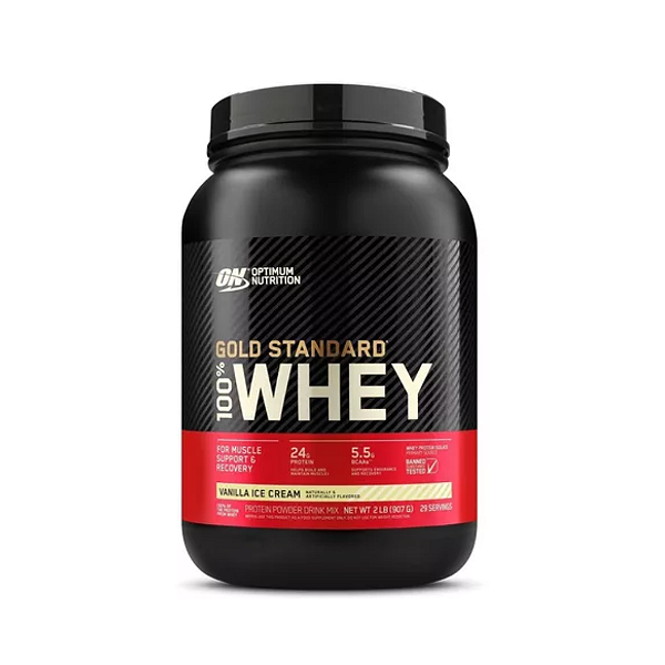 Whey Protein Gold Standard 100% Sabor Sorvete De Baunilha Pote Com 907g On - Optimum Nutrition
