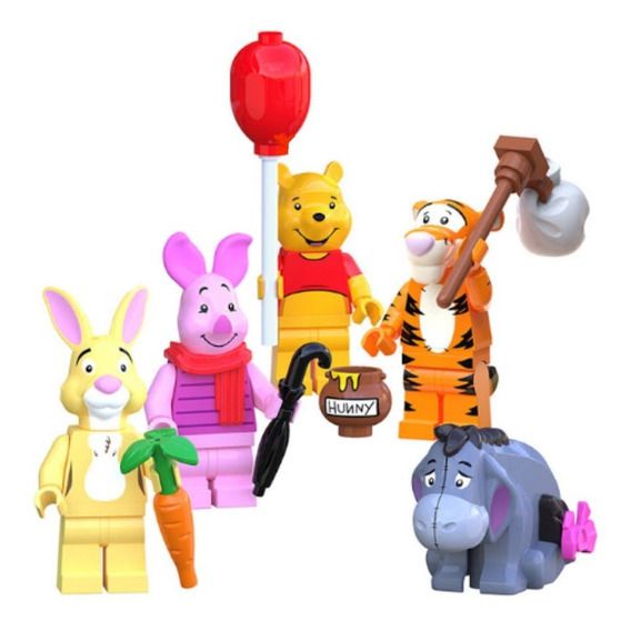 Kit 5 Bonecos Ursinho Pooh Puff Tigrão leitão Bisonho Abel Disney Bloco de Montar