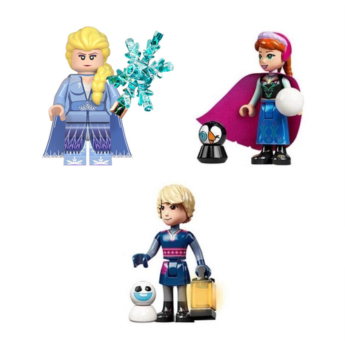 Kit 3 Bonecos Frozen Disney Anna Elsa Christopher Blocos de Montar