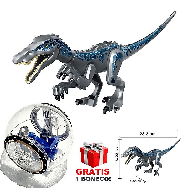 Kit Jurassic World Dinossauro Blue + Girosfera e Boneco Grátis Bloco de Montar