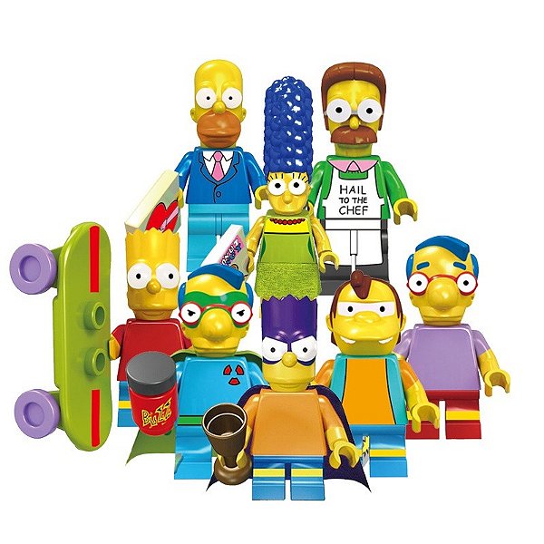 Kit 8 Bonecos Os Simpsons Bart Homer Margie Bartman Blocos De Montar