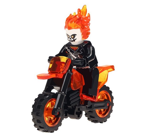 Boneco Motoqueiro Fantasma Ghost Rider Marvel Blocos de Montar