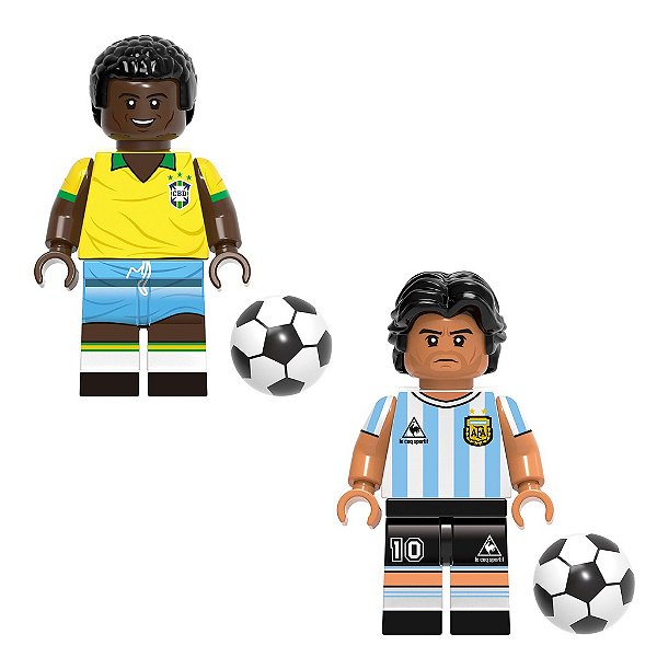 Kit 2 Bonecos Jogadores de Futebol Pele e Maradona Seleção Copa do Mundo
