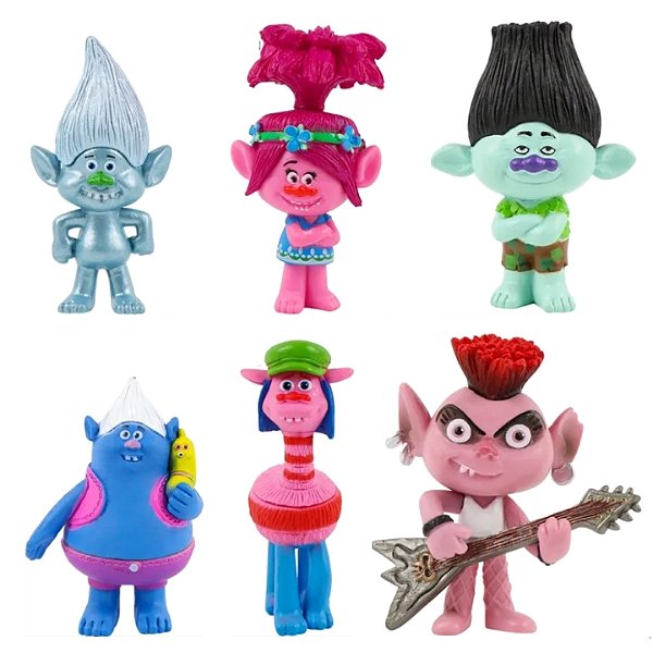 Kit 6 Bonecos Trolls Poppy Tronco Animação Disney
