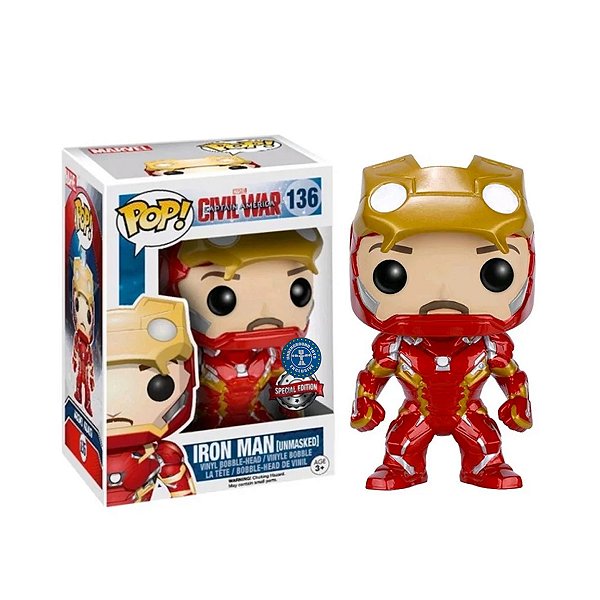 FUNKO POP MARVEL HOMEM DE FERRO CAPITAO AMERICA CIVIL WAR EXCLUSIVO #136