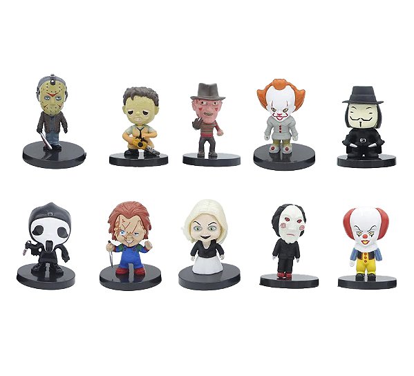 Kit 10 Bonecos Terror Freddy Jason Chucky Ghostface Miniaturas