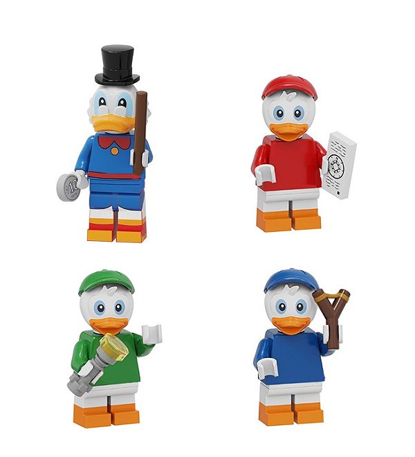 Kit 4 Bonecos Ducktales Tio Patinhas e Sobrinhos Blocos de Montar