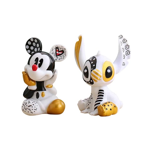 Kit 2 Miniaturas Mickey e Stitch Estilizado 12cm Pvc