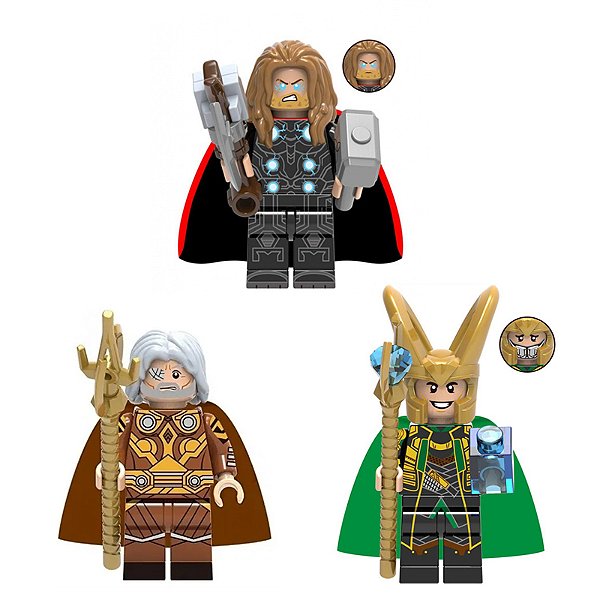 Kit 3 Bonecos Thor Loki Odin Blocos de Montar