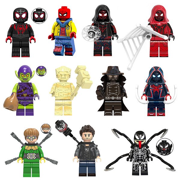 Boneco Super Heroí Homem Aranha Vilões Bloco de Montar