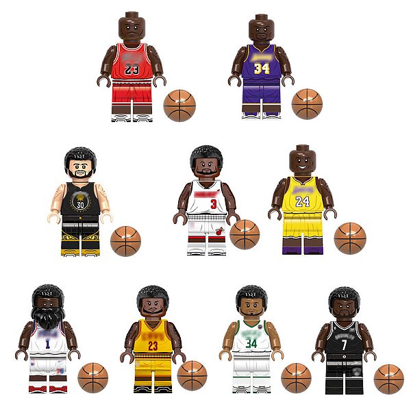 KIT 9 BONECOS JOGADORES BASQUETE AMERICANO BLOCOS DE MONTAR