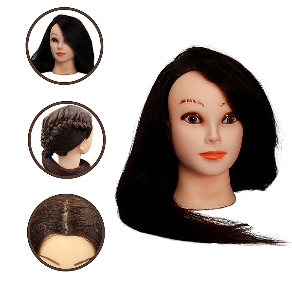 Manequim Feminino Para Treino Cabelo Humano e Sintético 50cm