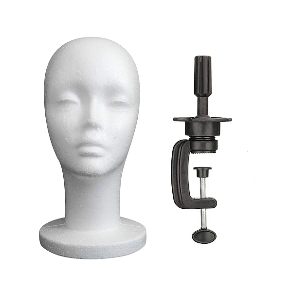 Cabeça de Isopor para Treino e Suporte Preto De Mesa