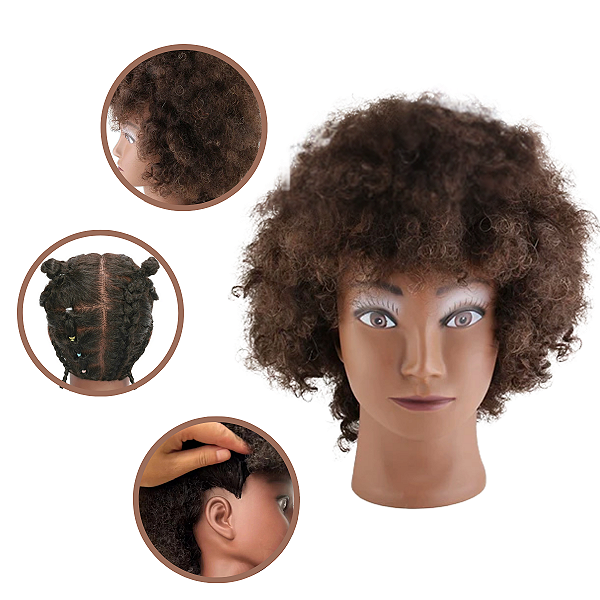 Cabeça de Boneca para Treino Cabelo Humano Afro