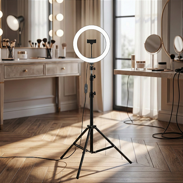 Ring Light Led Iluminador 26cm Completo + Tripé 2.1m Foto