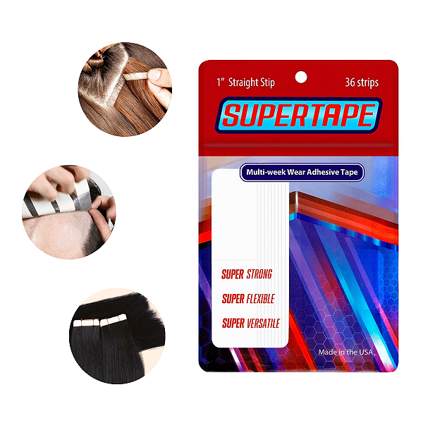 Fita Adesiva Super Tape Mega Hair e Prótese Capilar 36 Unidades x 2,5 cm Tiras