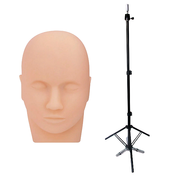 Cabeça de Manequim Treino Cílios Maquiagem Micropigmentação + Tripé Sem Bandeja