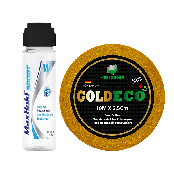Fita Adesiva Amarela Gold Eco 10 metros x 2,5cm + Max Hold Sport 41Ml