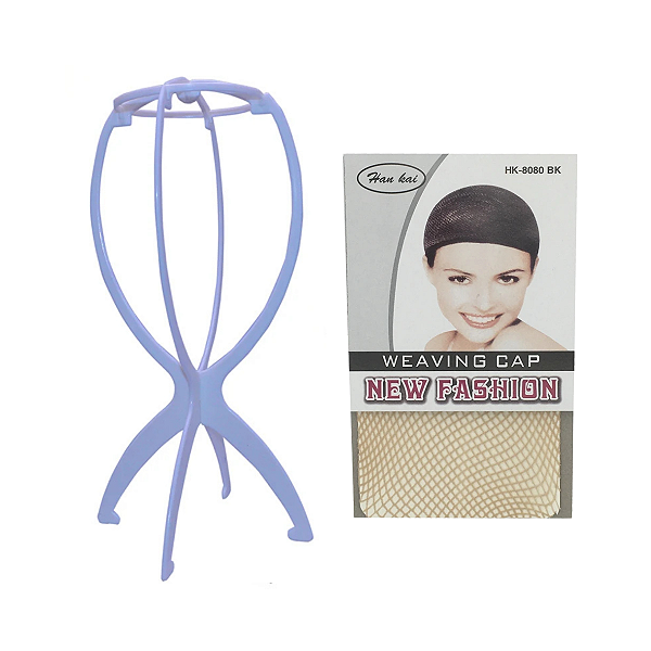 kit Suporte Branco e Touca Vazada Bege Para Prótese Capilar