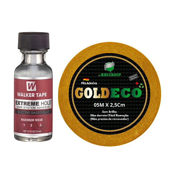Cola Extreme Hold 15ml + Fita Adesiva Gold Eco 5 metros x 2,5cm Para Prótese Capilar