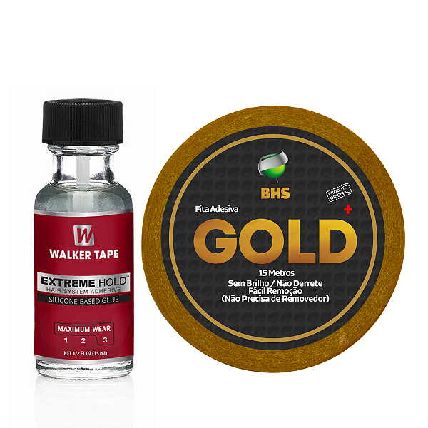 Cola Extreme Hold 15ml + Fita Adesiva Gold 15 metros x 2,5cm Para Prótese Capilar