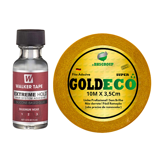 Cola Extreme Hold + Fita Adesiva Gold Eco Super 10 metros x 3,5cm Para Prótese Capilar