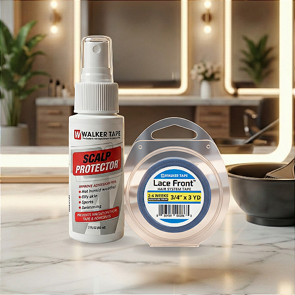 Kit Proteção E Fixação - Scalp Protector 60ml, Fita Adesiva Azul Lace Front 3 Yards x 1.9cm