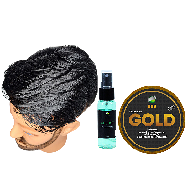 Kit Prótese Capilar Masculina Micropele 20x25cm + Gold 10m x 2,0 + Adjust 30ml Corte 3