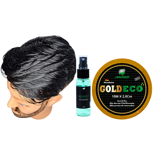 Kit Prótese Capilar Masculina Micropele 20x25cm + Gold Eco 10m x 2,0 + Adjust 30ml Corte 3