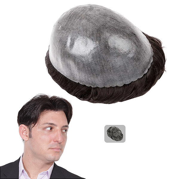 Prótese Capilar Micropele Fios Humanos 20x25 #1B150 Castanho Escuro 50%Grisalho