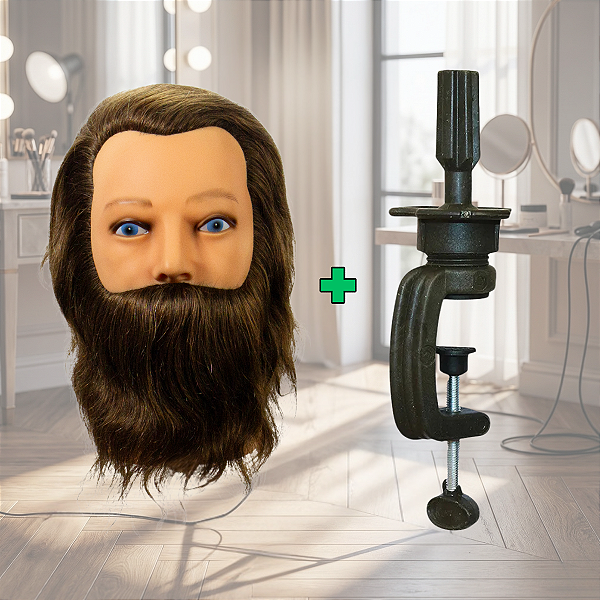 Manequim Com Barba Para Treino + Suporte Preto De Mesa