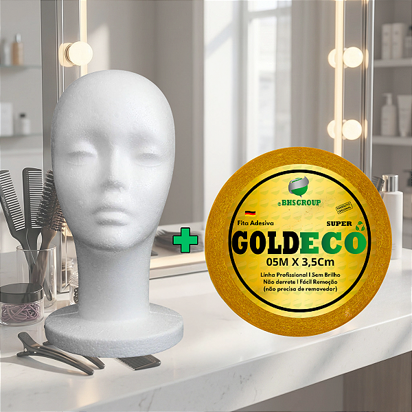 Cabeça de Isopor Feminino Para Treino + Fita Adesiva Goldeco Super 5 Metros X 3,5 Cm