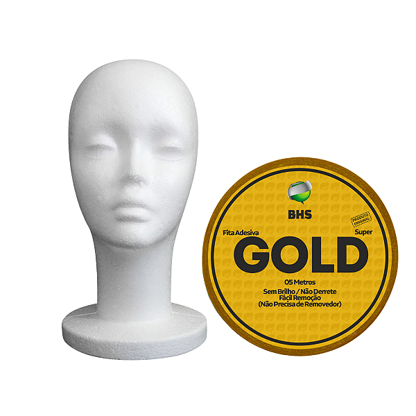 Cabeça de Isopor Feminino Para Treino + Fita Adesiva Gold Super 5 Metros X 3,5 Cm
