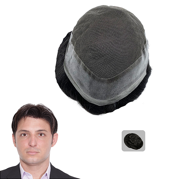Prótese Capilar Base Híbrida 20x25cm Fios Humanos Castanho Escuro 110%
