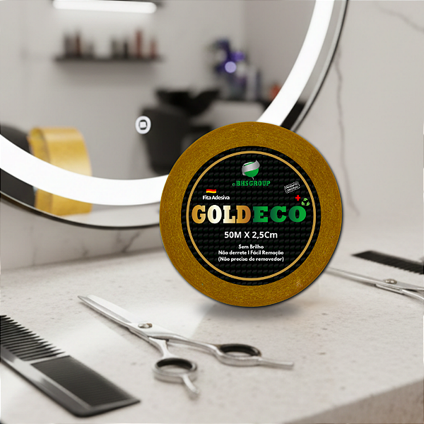 Fita Adesiva Dupla Face Goldeco BHS 50m x 2,5cm Não Derrete Alta Fixação P/ Próteses Capilares