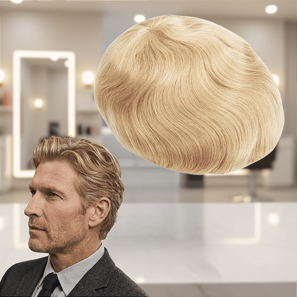 Prótese Capilar Base Micropele Silicone 20x25cm Cabelo Humano Cor Loiro Claríssimo 130% Densidade