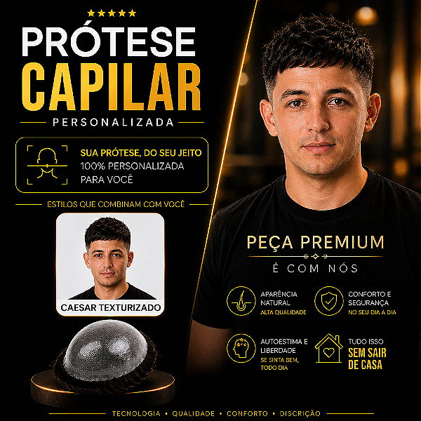 Prótese Capilar Pronta Micropele Corte Caesar Texturizado Castanhos Escuros e Preto + Kit de Manutenção Grátis