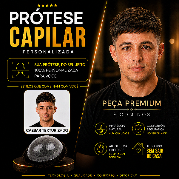 Prótese Capilar Pronta Micropele Corte Caesar Texturizado Castanhos Médios e Claros + Kit de Manutenção Grátis