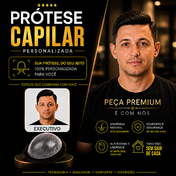 Prótese Capilar Pronta Micropele Corte Executivo Castanhos Escuros e Preto + Kit de Manutenção Grátis