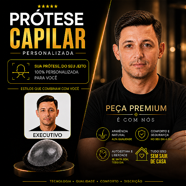 Prótese Capilar Pronta Micropele Corte Executivo Castanhos Médios e Claros + Kit de Manutenção Grátis