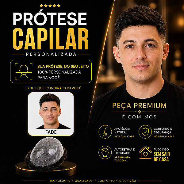 Prótese Capilar Pronta Micropele Corte Fade Castanhos Escuros e Preto + Kit de Manutenção Grátis