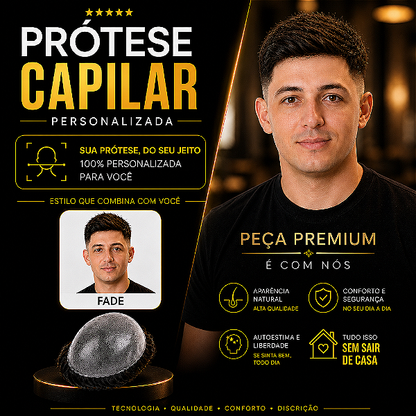 Prótese Capilar Pronta Micropele Corte Fade Castanhos Médios e Claros + Kit de Manutenção Grátis