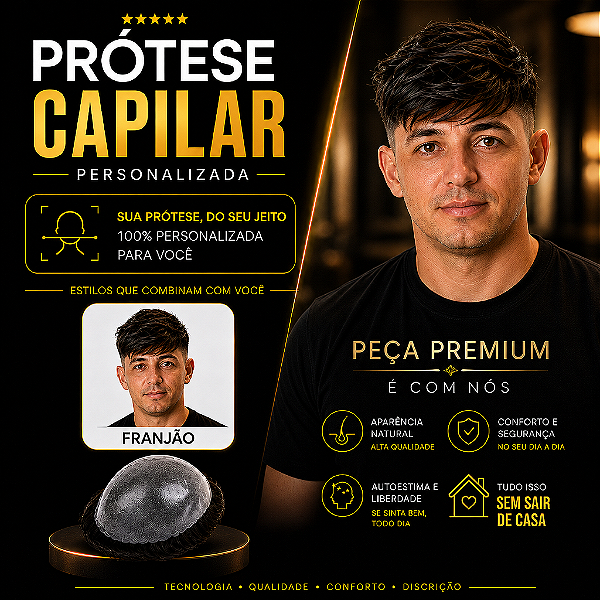 Prótese Capilar Pronta Micropele Corte Franjão Castanhos Escuros e Preto + Kit de Manutenção Grátis